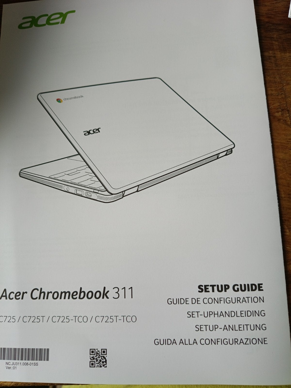 Acer Chromebook 311 Setup Guide (C725/C725T/C725-TCO), Niet van toepassing, Ophalen of Verzenden, Zo goed als nieuw, Acer