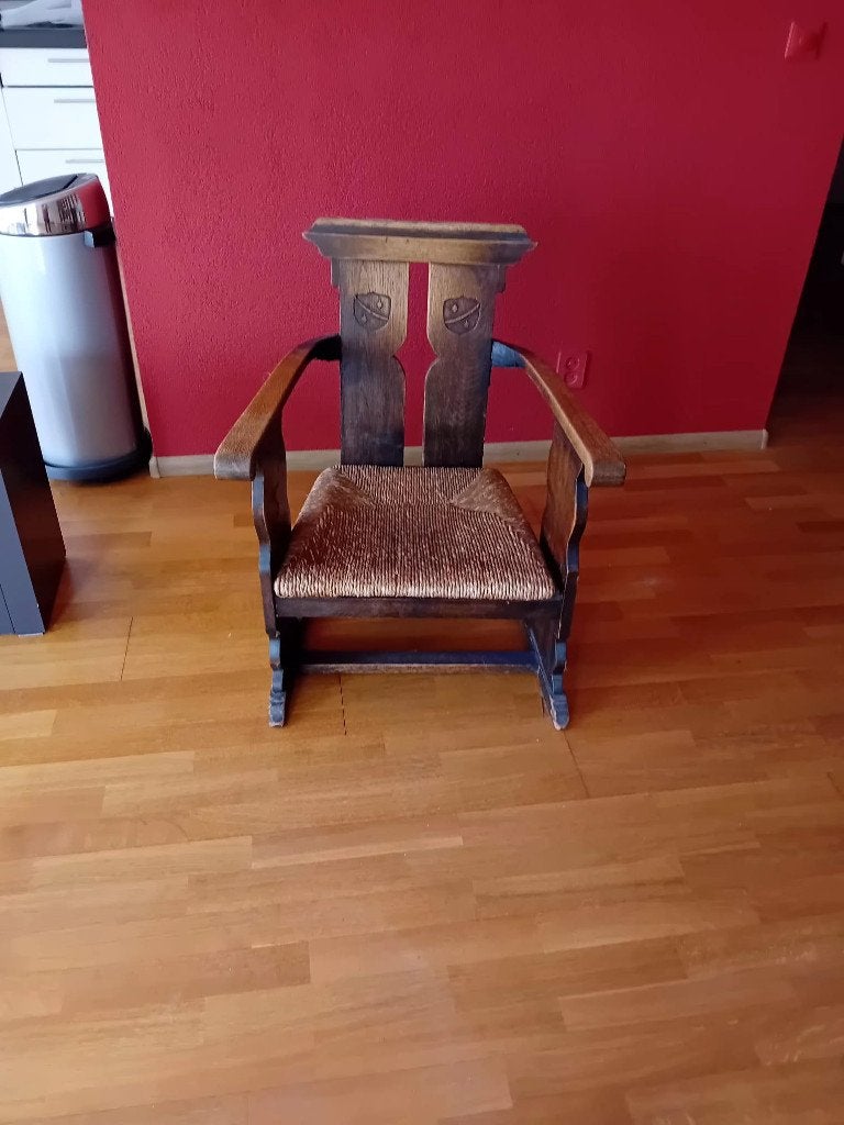 Antieke eikenhouten stoel met rieten zitting, Antiek en Kunst, Antiek | Meubels | Stoelen en Banken, Ophalen