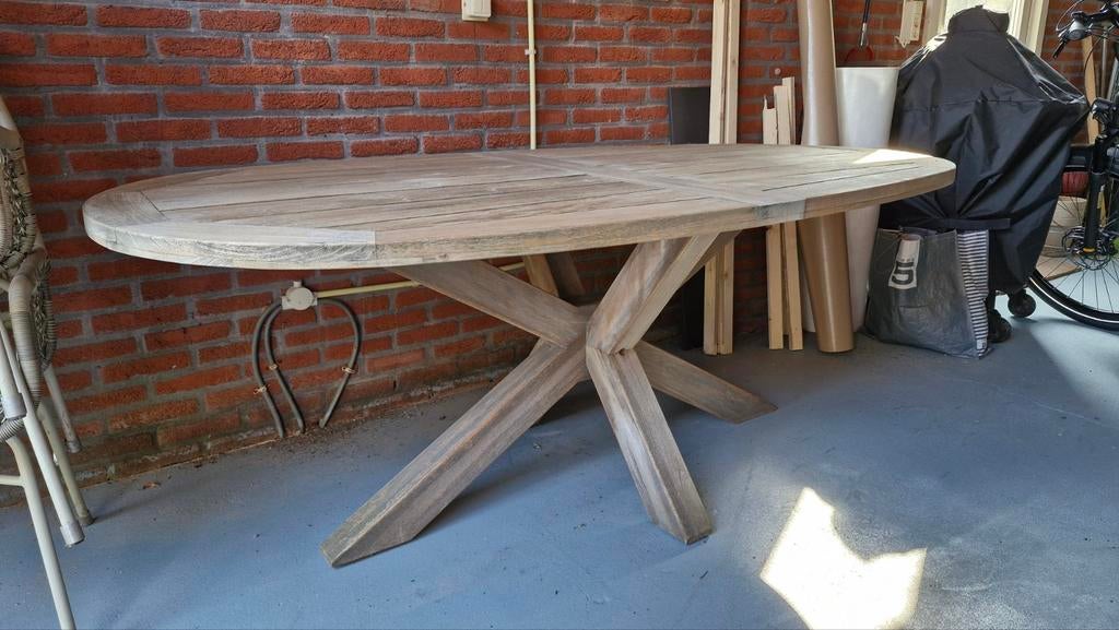 Houten ovale tuintafel 200x110x76cm, Ophalen, Gebruikt, Ovaal, Hout