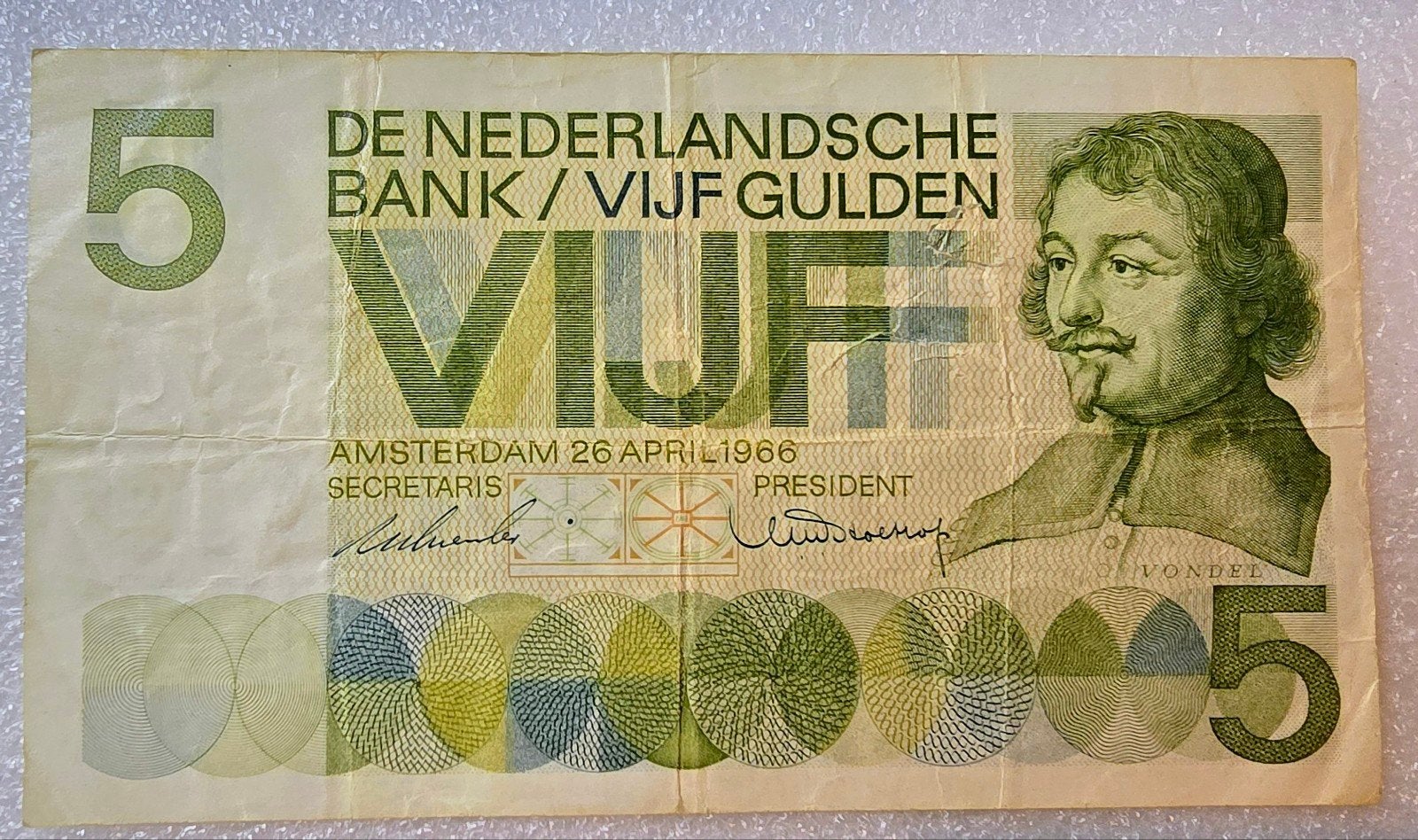 Zeldzaam 5 Gulden biljet uit 1966 - Vondel, Ophalen of Verzenden