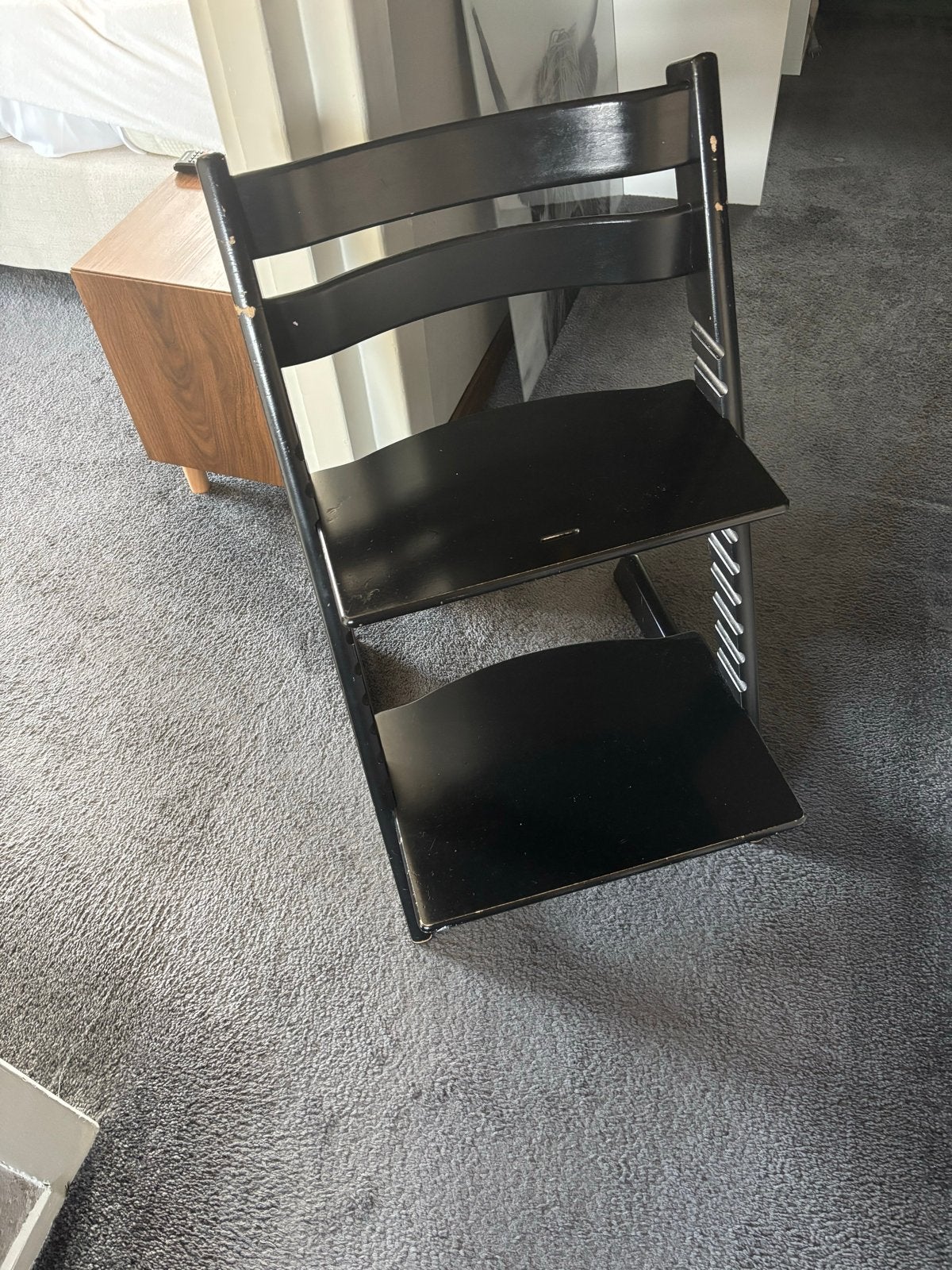 Stokke Zwarte meegroeistoel met verstelbare zitting, Ophalen, Gebruikt, Meegroeistoel