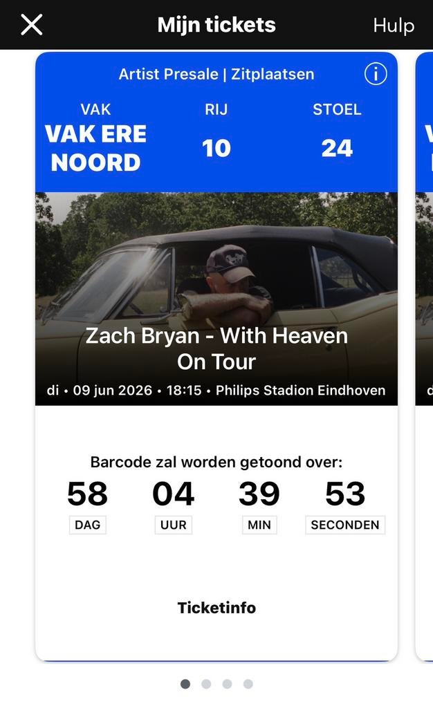 4 kaarten Zach Bryan te koop - 9 juni Eindhoven, Drie personen of meer, Juni