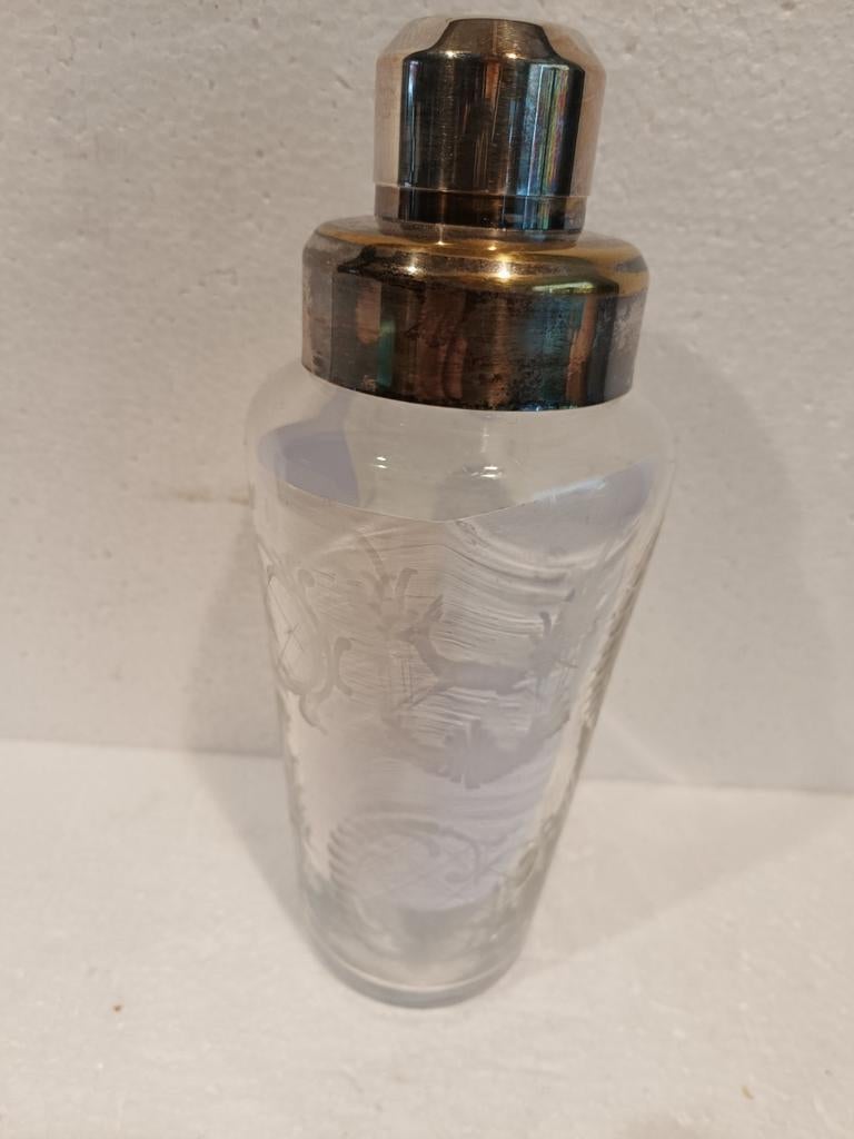Antieke Kristallen Cocktail Shaker met Hert Etsingen, Ophalen of Verzenden