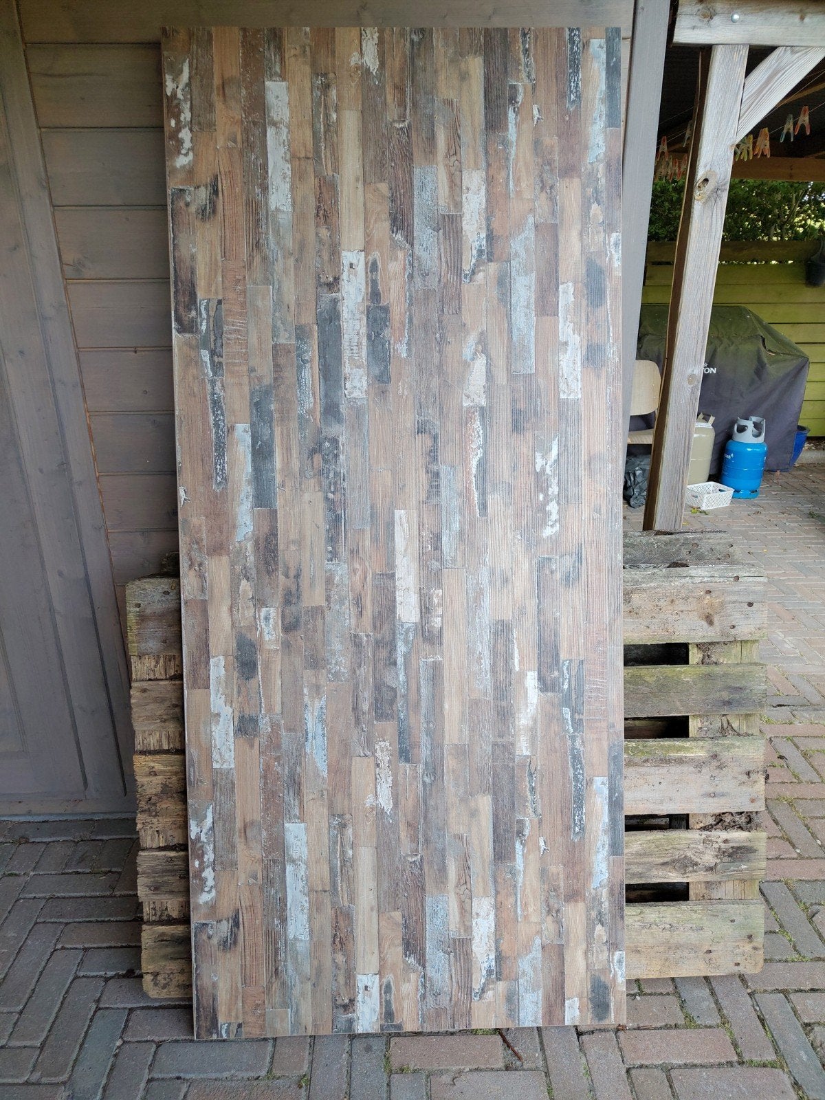 Nieuw tafelblad met sloophout print 180x80x3,5 cm, Ophalen, Industrieel, robuust, Nieuw, 50 tot 100 cm