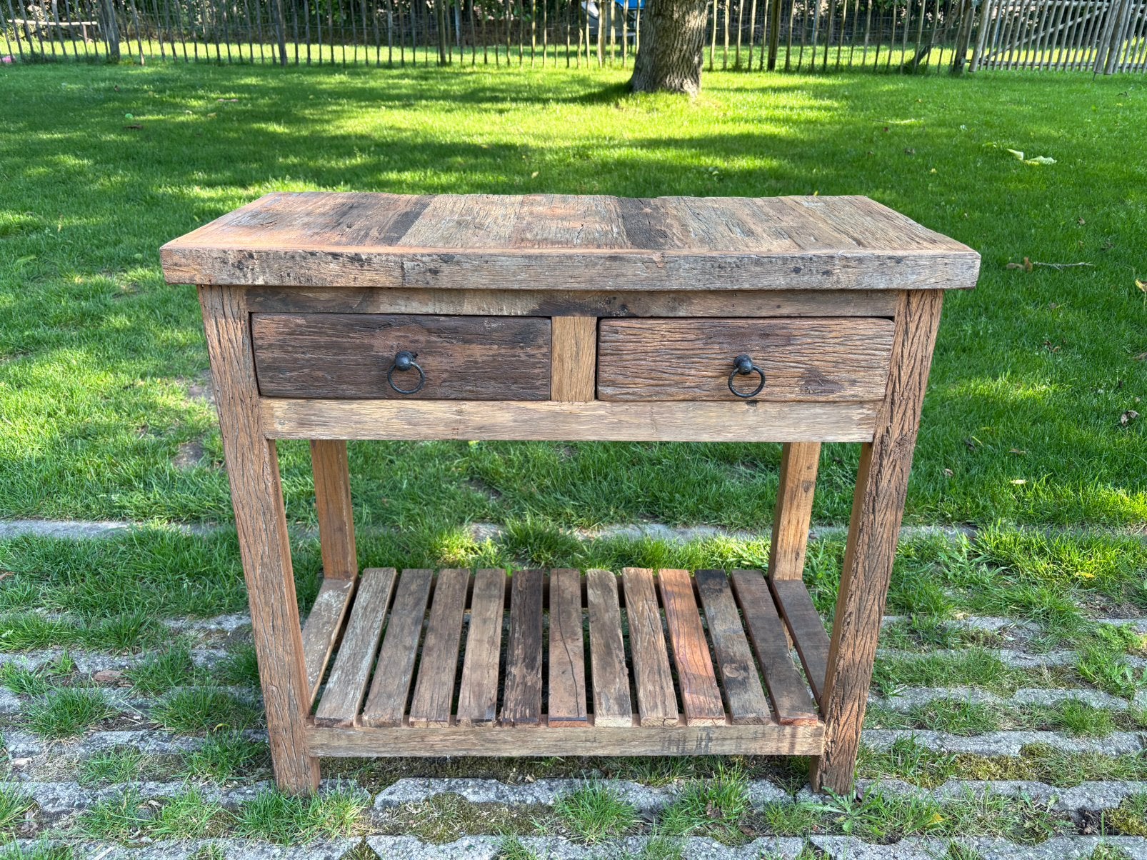 Robuuste sidetable van oud Railwood - ACTIE!, Ophalen, 50 tot 100 cm, Teakhout, Zo goed als nieuw