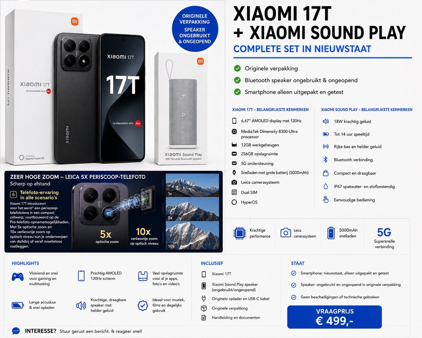 Xiaomi 17T 12GB/256GB + Xiaomi Sound Play. *Nieuwstaat*, Ophalen, Zo goed als nieuw, 6 megapixel of meer, Overige modellen