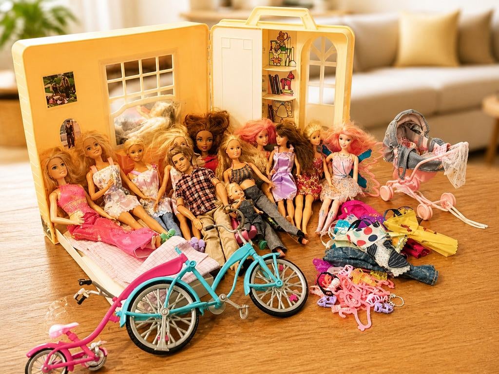 GIGANTISCHE Barbie Set: Huis, 14 Poppen + Accessoires!, Kinderen en Baby's, Speelgoed | Poppen, Ophalen of Verzenden, Gebruikt
