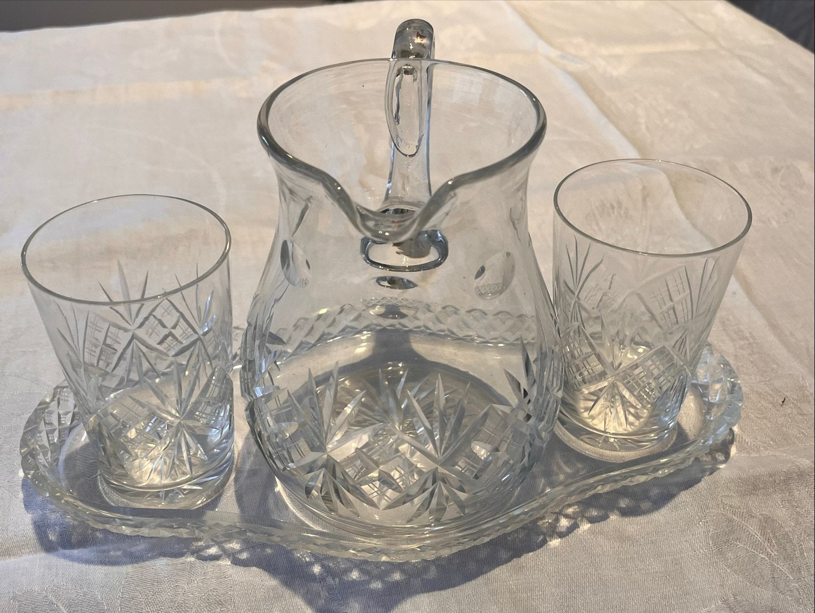 Vintage kristallen karafset met dienblad en glazen, Antiek en Kunst, Ophalen of Verzenden