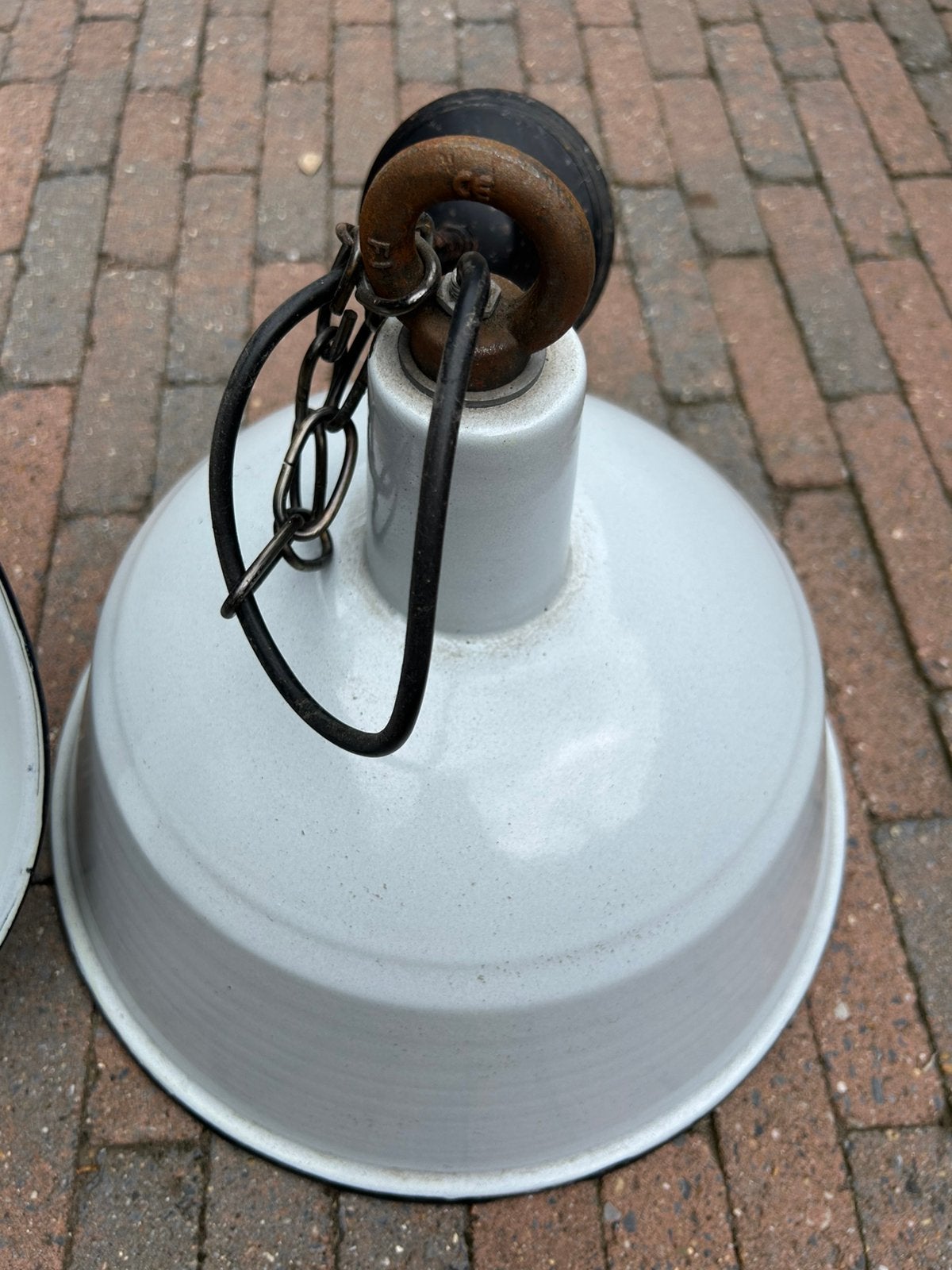 Emaille wit 2 stuks lampen, Ophalen, Zo goed als nieuw