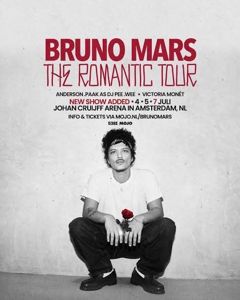Bruno Mars the romantic tour zitplaats tickets., Tickets en Kaartjes, Concerten | Pop, Twee personen, Juli