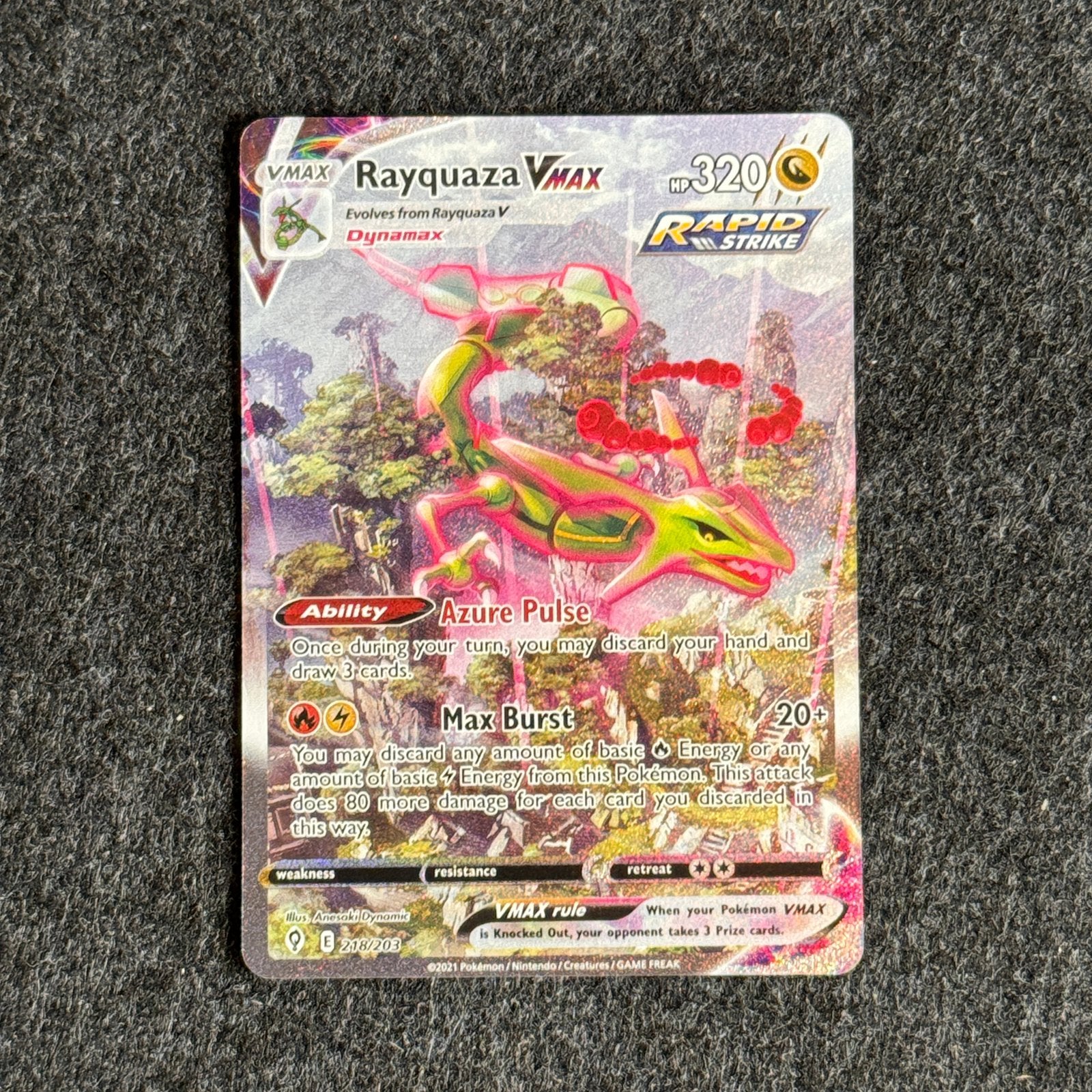 Rayquaza vmax 218 Pokemon Evolving Skies, Ophalen of Verzenden, Zo goed als nieuw