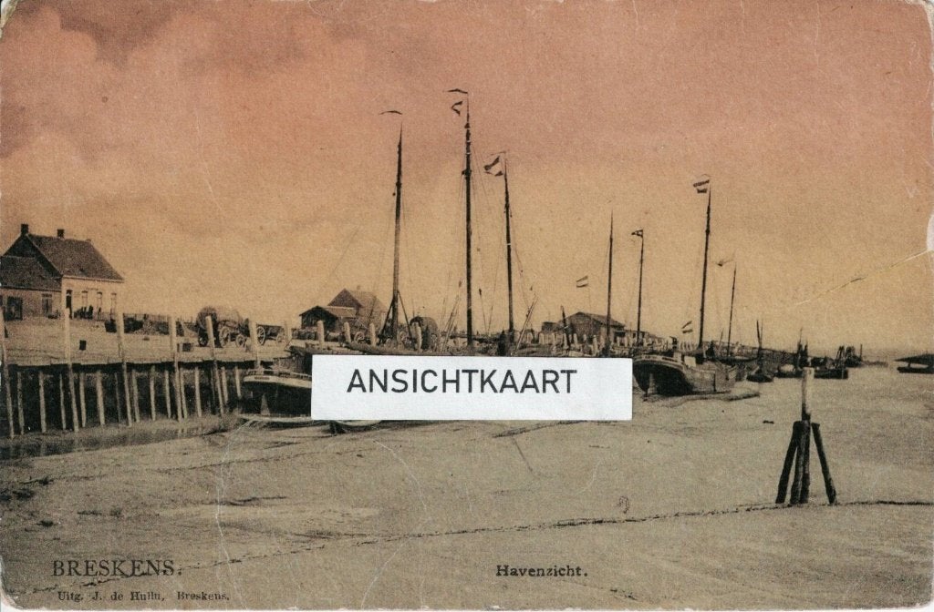 Ansichtkaart Breskens - Havenzicht - tulpkaart - scheepvaart, Verzamelen, Ansichtkaarten | Nederland, Verzenden, Voor 1920, Gelopen