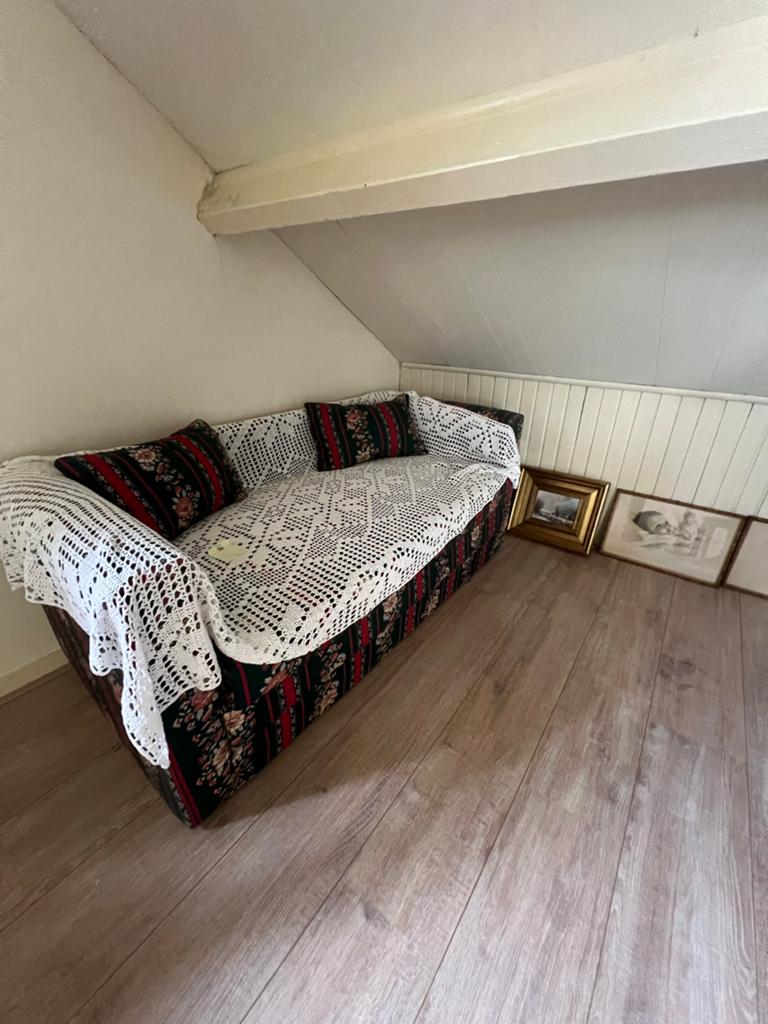 Vintage slaapbank met gehaakte sprei en kussens, Ophalen, Gebruikt, Eenpersoons, 150 tot 200 cm