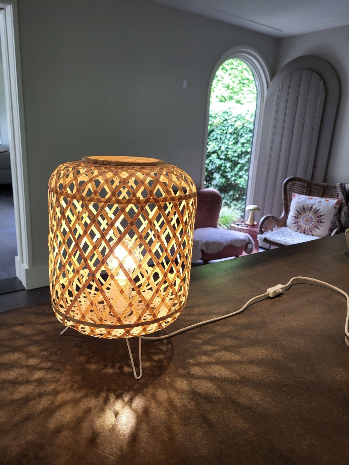 Rotan tafellamp - Sfeerlamp - Bamboe lamp, Overige merken, Met schakelaar, Natuurlijk materiaal, E27 (groot)