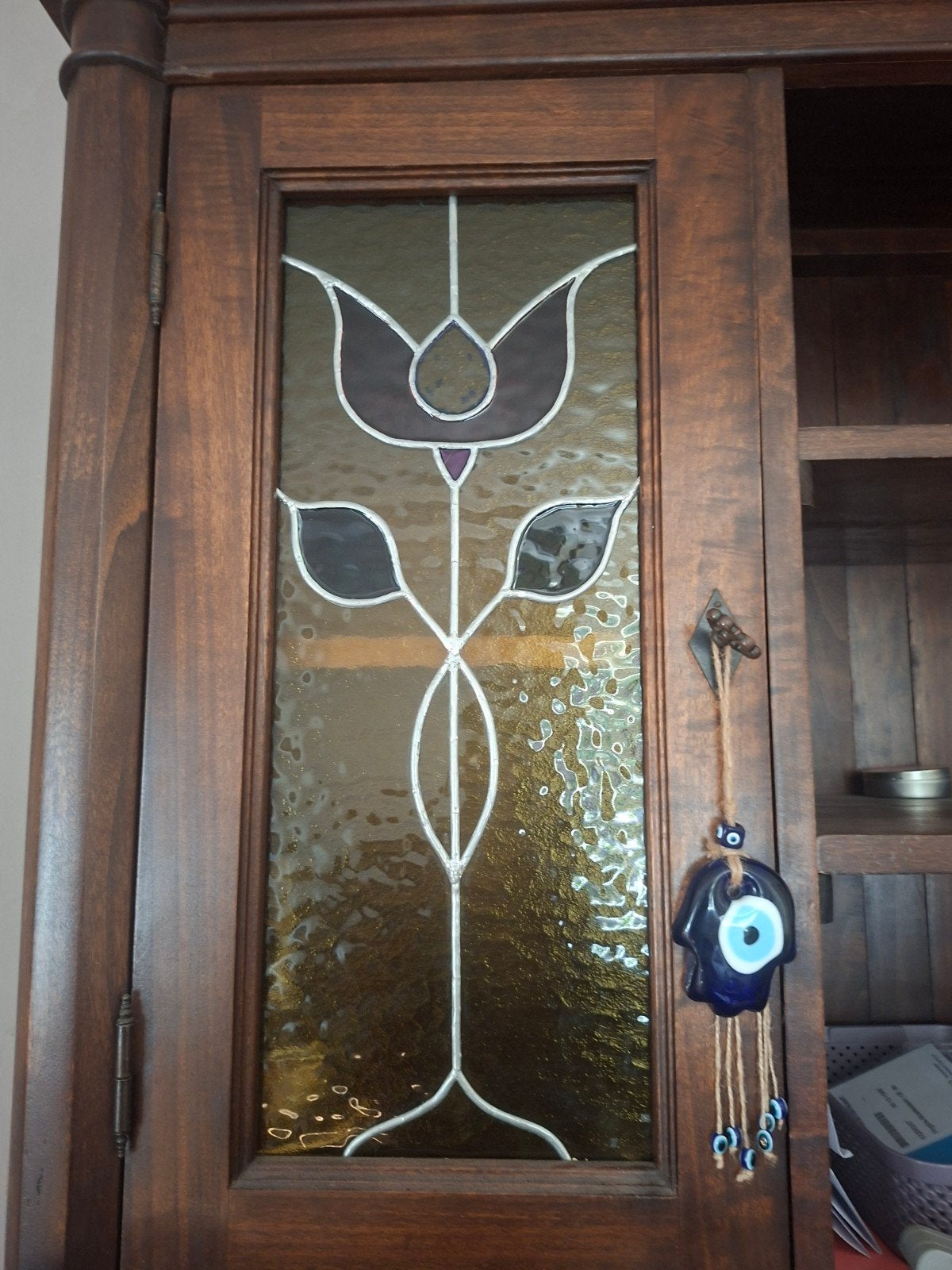Prachtige houten kast met glas-in-lood deuren, Ophalen, Gebruikt, Met deur(en), 150 tot 200 cm
