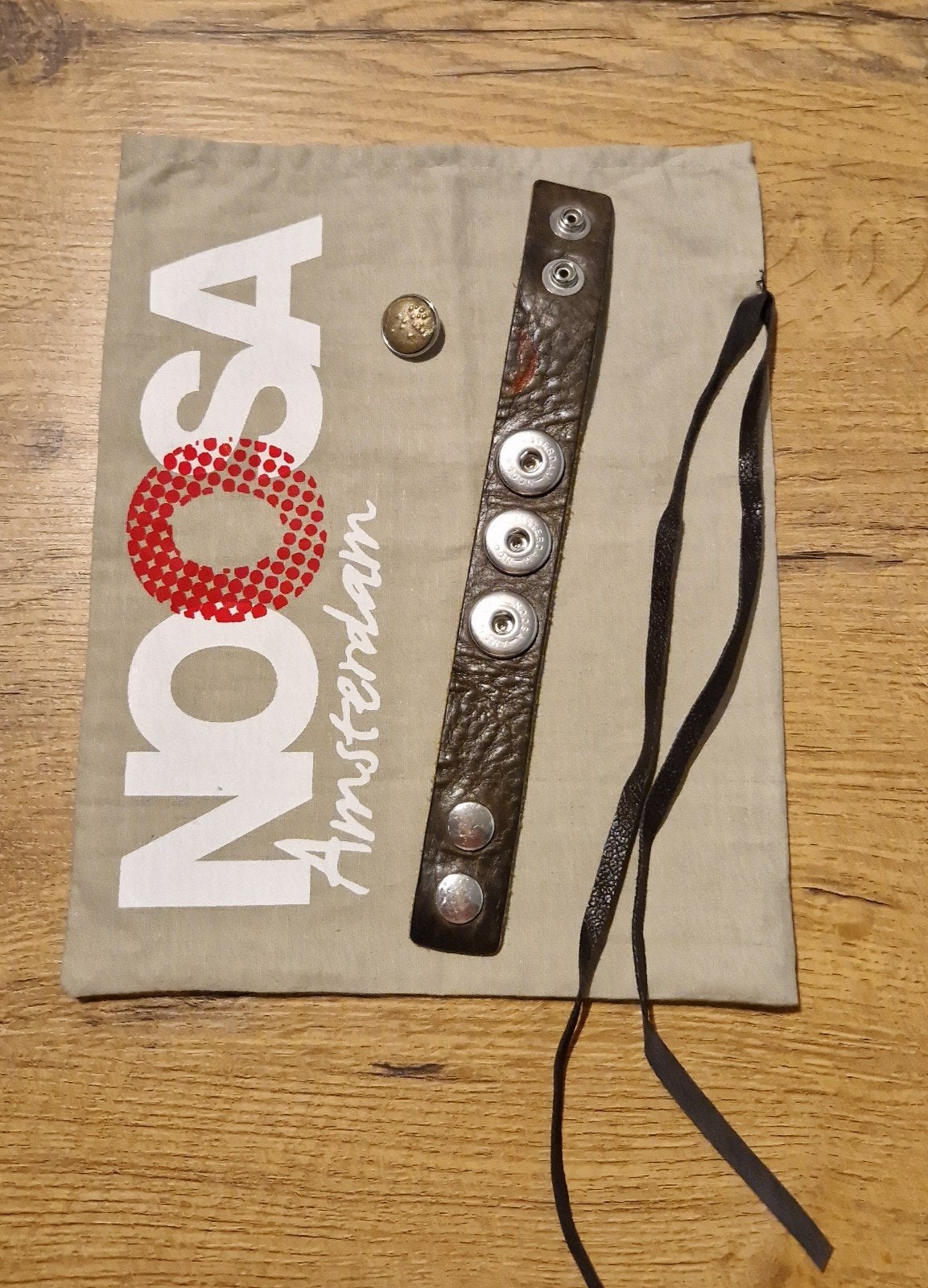 Leren armband grijs/bruin Noosa Amsterdam S, Gebruikt, Leer, Ophalen of Verzenden, Grijs
