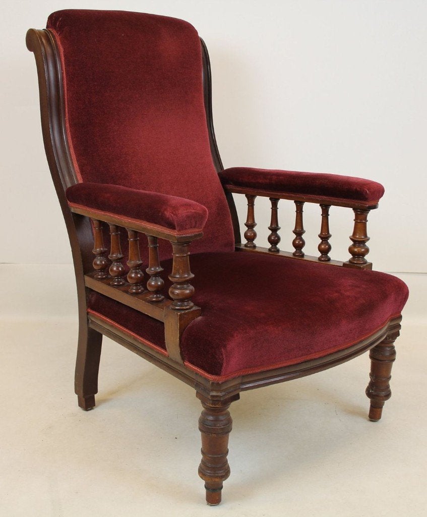 Vintage antieke bordeauxrode fluwelen fauteuil, Huis en Inrichting, Fauteuils, 75 tot 100 cm, Ophalen of Verzenden, Zo goed als nieuw