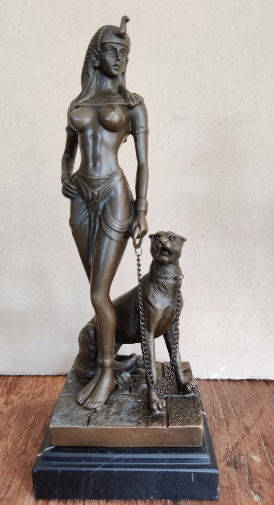 Bronzen Beeld – Cleopatra met Panter – Art Deco Stijl, Antiek en Kunst, Kunst | Beelden en Houtsnijwerken, Overige onderwerpen