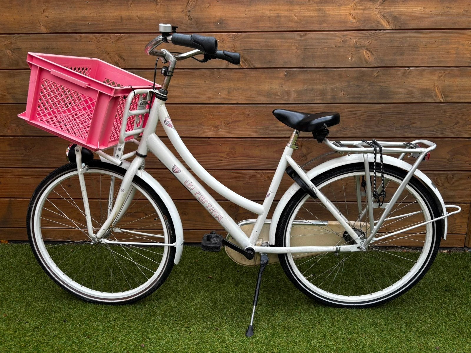 Cortina U4 Transportfiets 26 inch - Wit met Roze Krat, Terugtraprem, Gebruikt, Versnellingen, Overige merken