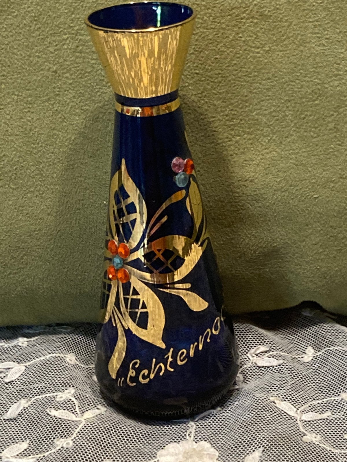 Blauw glas vaasje Echternach (030725s), Ophalen of Verzenden