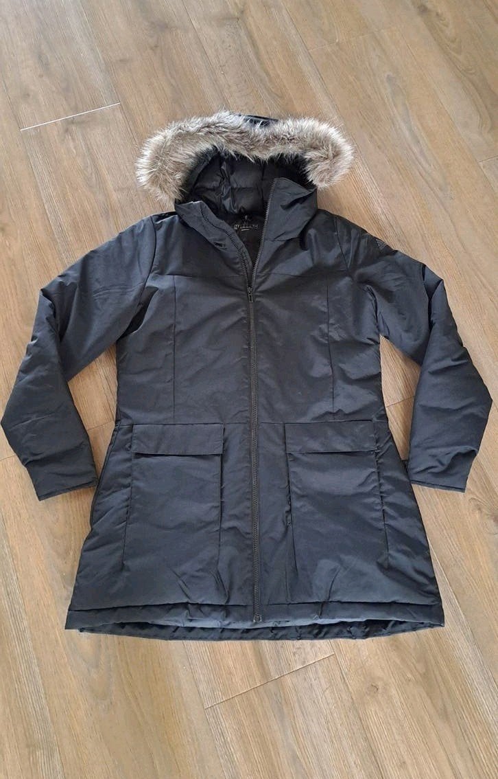Adidas Zwarte Dames Parka Maat M met Bontkraag, Maat 38/40 (M), Adidas, Zwart, Ophalen of Verzenden