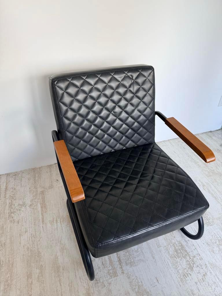 Industriële nep lederen fauteuil, Ophalen, Gebruikt, 75 tot 100 cm, 50 tot 75 cm