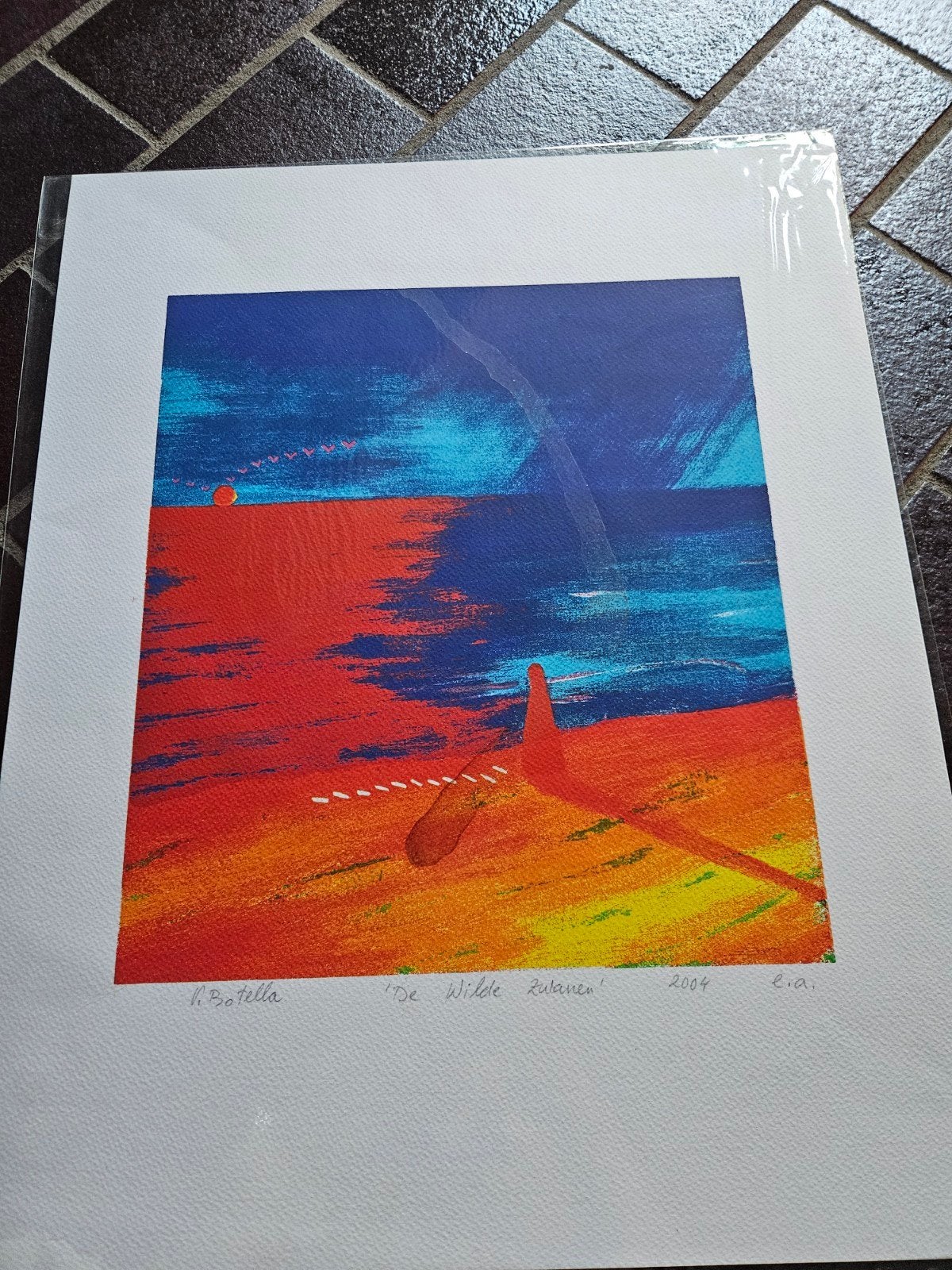 Zeefdruk 'De Wilde Zwanen' van R. Botella, 2004, Antiek en Kunst, Kunst | Litho's en Zeefdrukken, Origineel, Ophalen of Verzenden