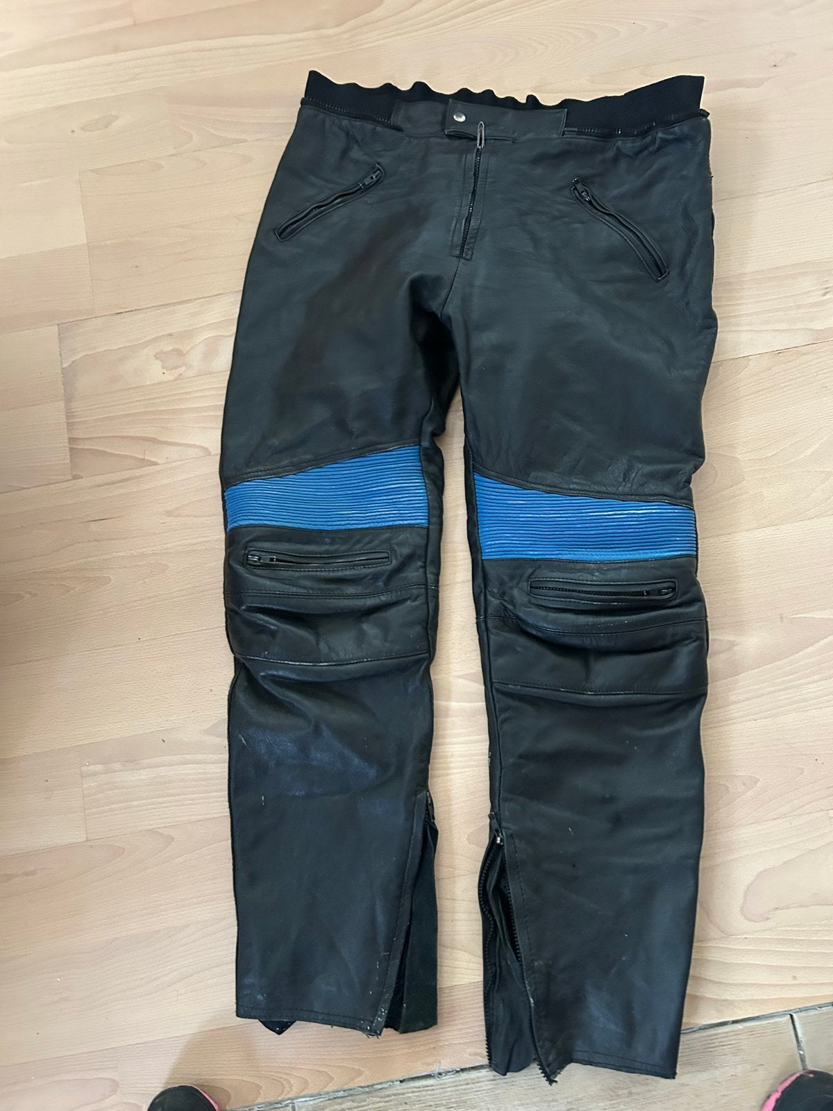 Leren motorpak (jas en broek) - Zwart/Wit/Blauw, Ophalen of Verzenden, Tweedehands, Heren, Combipak