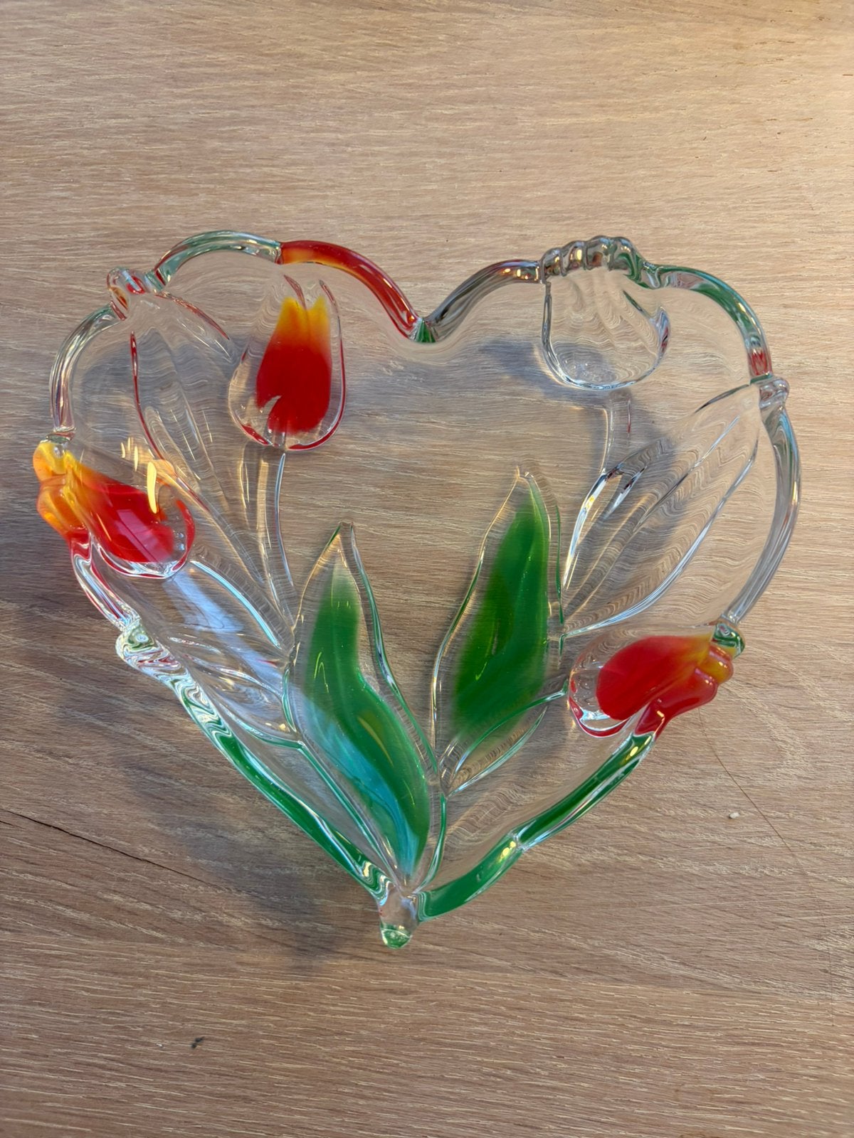 Walther Glas Nadine vintage hartvormige schaal tulpen, Gebruikt, Schaal, Ophalen of Verzenden, Glas