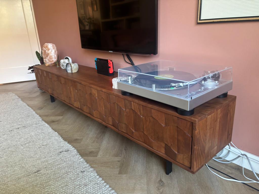 Delife tv meubel, Huis en Inrichting, Kasten | Dressoirs, Zo goed als nieuw, 200 cm of meer, 25 tot 50 cm, Met deur(en)