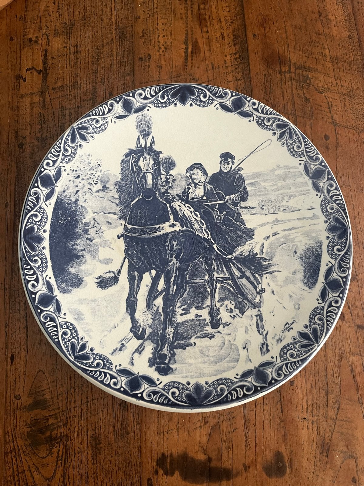 Groot Delfts Blauw wandbord 39cm - Handgeschilderd puntgaaf, Antiek en Kunst, Ophalen of Verzenden