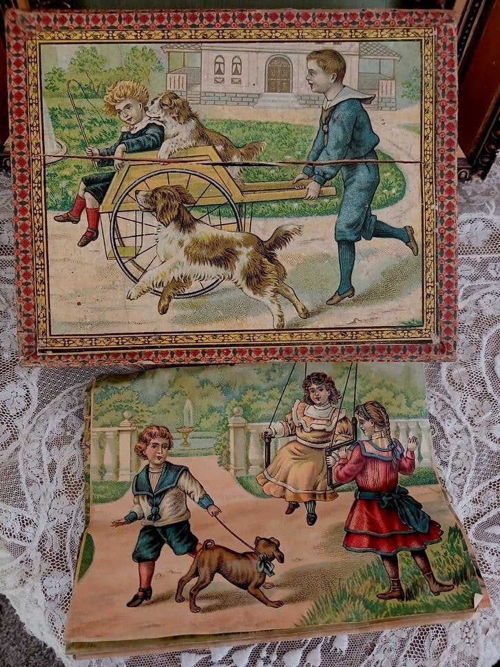 Antieke Victoriaanse houten blokpuzzel met 6  afbeeldingen, Antiek en Kunst, Antiek | Speelgoed, Verzenden