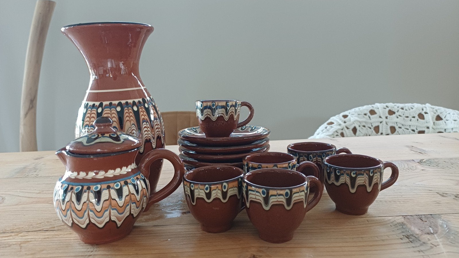 15-delig servies met karaf en melkkannetje, Ophalen of Verzenden, Zo goed als nieuw, Overige stijlen, Kop(pen) en/of Schotel(s)
