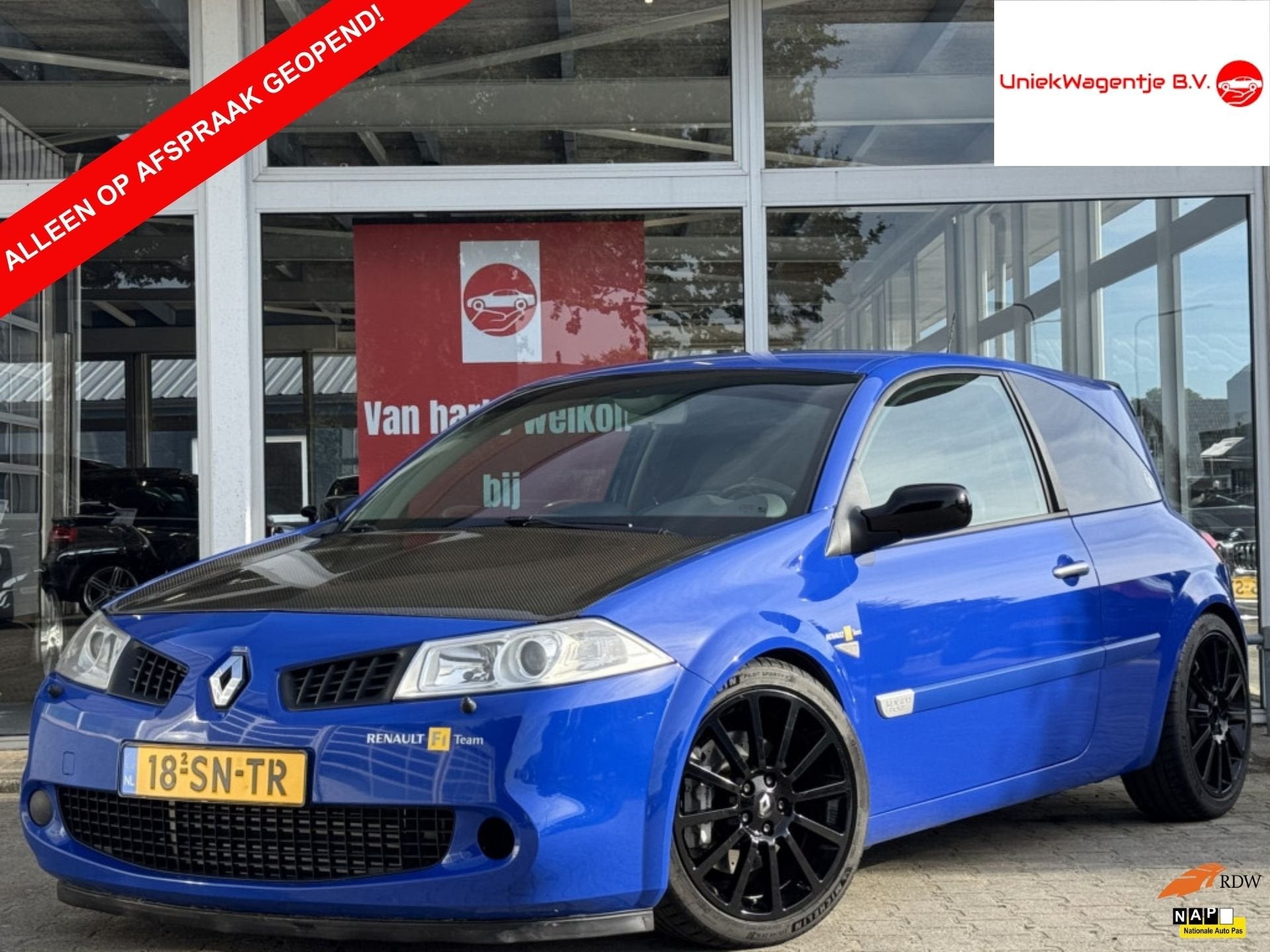 Renault Mégane 2.0-16V T RS | UNIEK! | RECARO! | 18' LM!, Auto's, Voorwielaandrijving, Zwart, 4 cilinders, Blauw