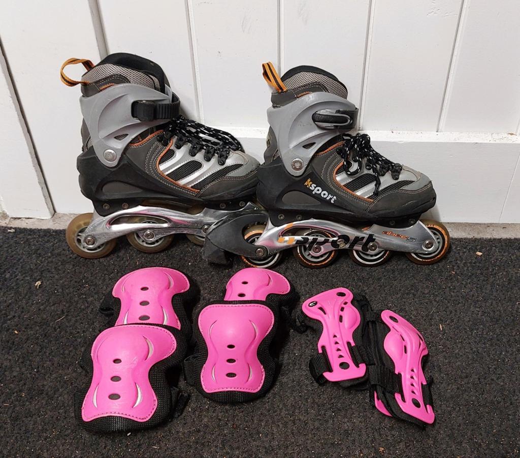 Ksport skeelers maat 35/36, met bescherming, Sport en Fitness, Skeelers, Ophalen, Gebruikt, Kinderen