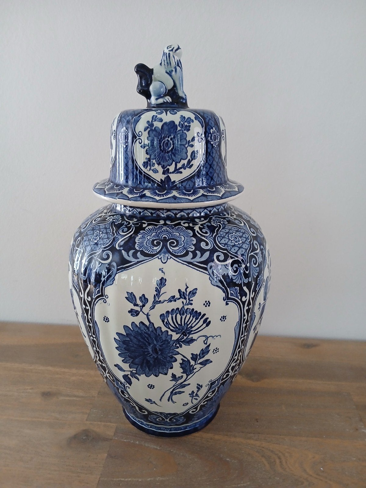 Delfts Blauwe Gemberpot met Deksel en Leeuw, Antiek en Kunst, Ophalen of Verzenden