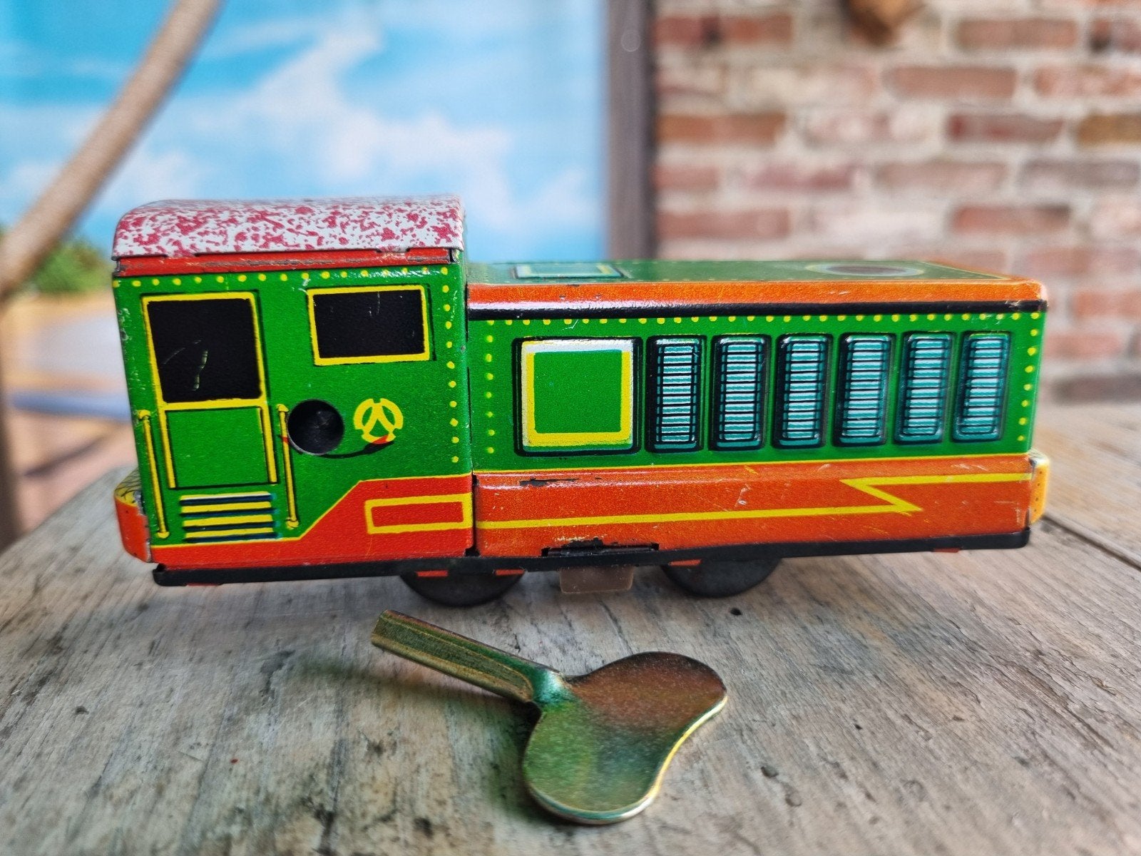 Vintage blikken trein met opwindmechanisme, Ophalen of Verzenden, Gebruikt, Trein, Overige typen