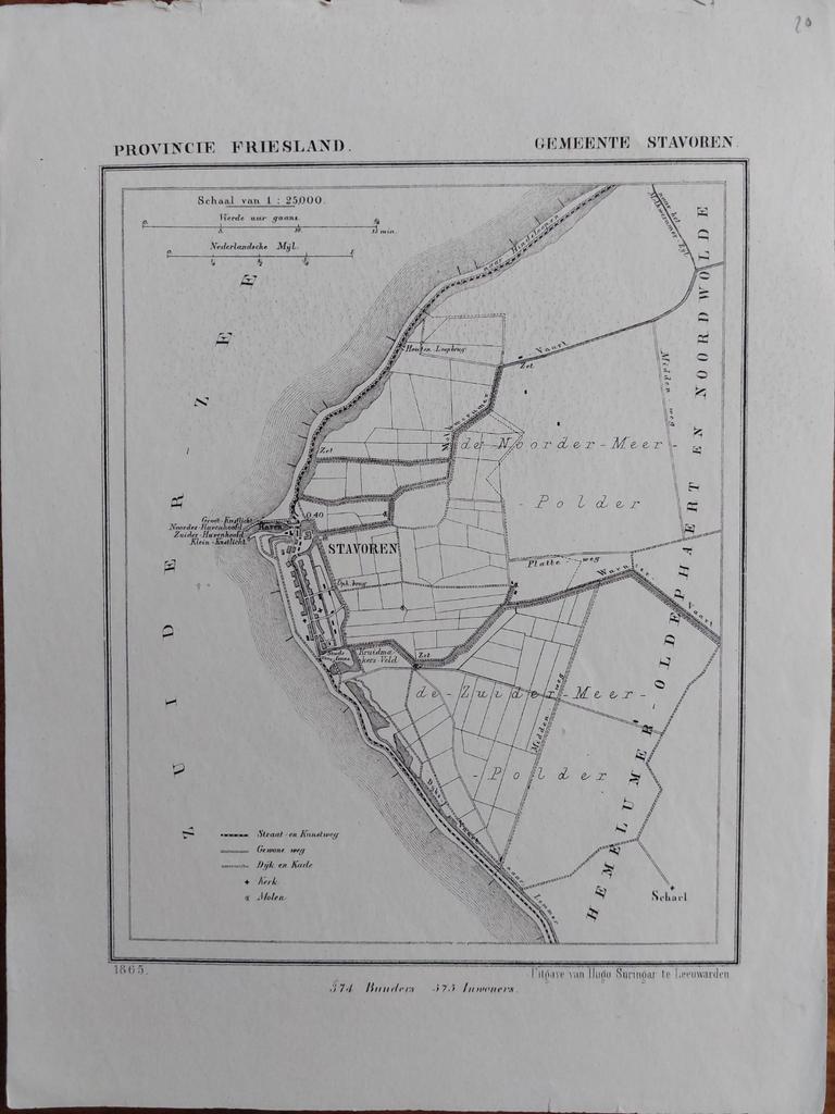 20 / Stavoren Scharl Zuiderzee Litho uit 1865 van J. Kuyper, Antiek en Kunst, Ophalen of Verzenden