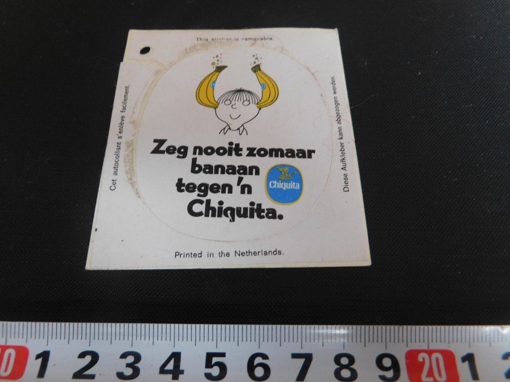 sticker zeg nooit zomaar banaan tegen 'n chiquita, Verzamelen, Ophalen of Verzenden, Zo goed als nieuw