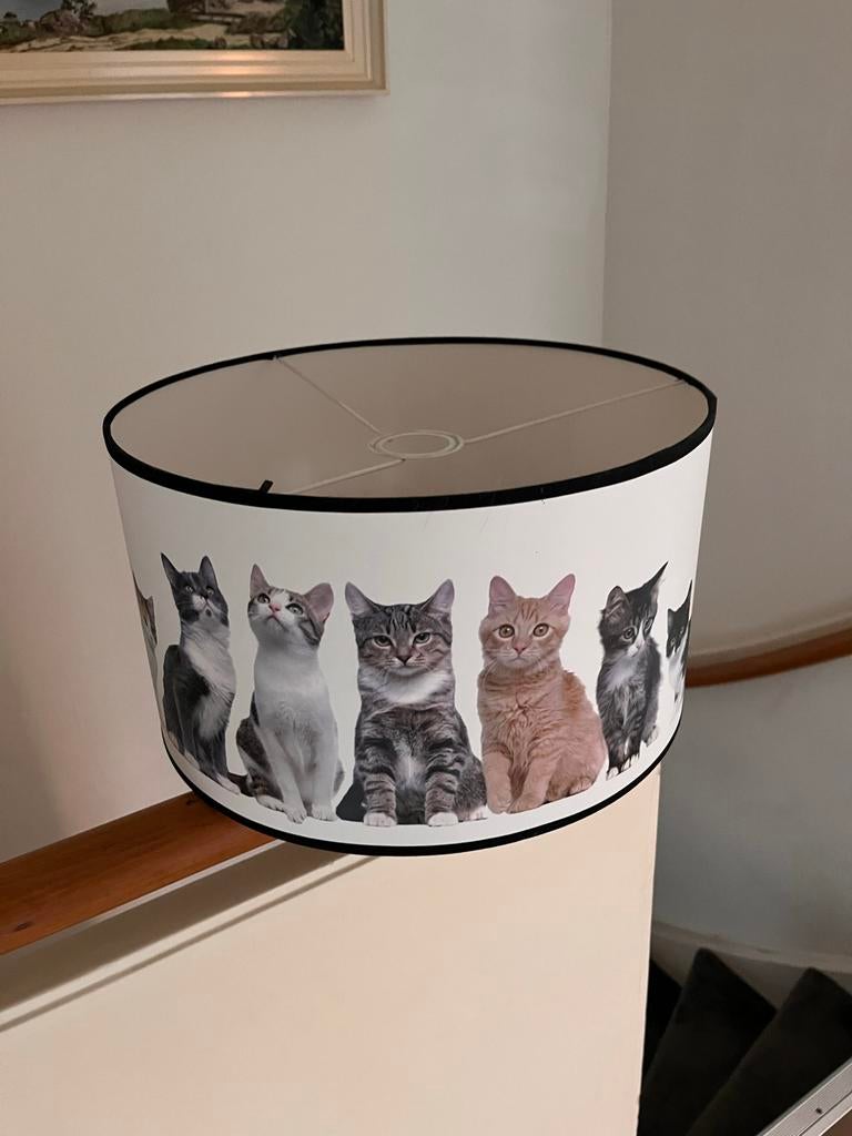 Lampenkap met poesjes en lampsnoer, 25 tot 50 cm, Wit, Rond, Ophalen of Verzenden