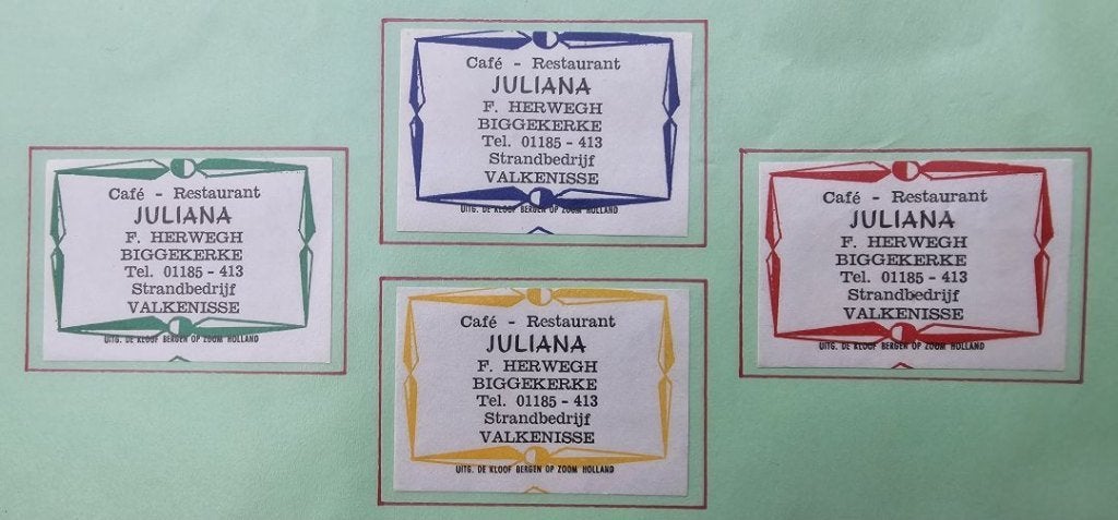 Café Res Strandbd Juliana F Herwegh te Biggekerke Valkenisse, Ophalen of Verzenden, Zo goed als nieuw, Luciferdoosjes of -merken