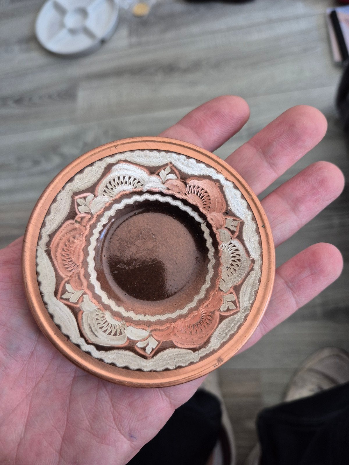 Koperen onderzetter met gedetailleerd patroon, Antiek en Kunst, Ophalen of Verzenden