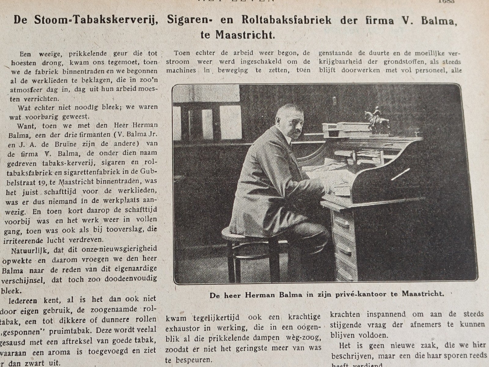 1916, STOOM-TABAKSKERVERIJ BALMA MAASTRICHT, SIGAAR, TABAK, Ophalen of Verzenden, Voor 1920, Tijdschrift