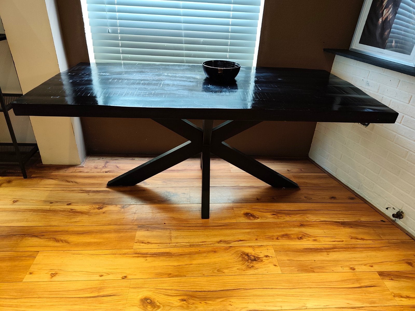 Zwarte eettafel met X-poot - 180x90 cm, Huis en Inrichting, Tafels | Eettafels, Gebruikt, Modern, Industrieel, 50 tot 100 cm, 150 tot 200 cm
