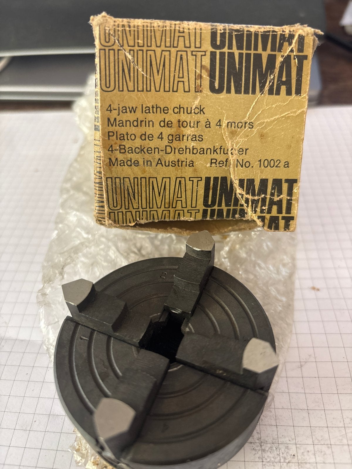 Nieuwe Unimat 4-klauw draaibankklauwplaat (Ref. No. 1002 a), Ophalen of Verzenden, Nieuw, Onderdeel