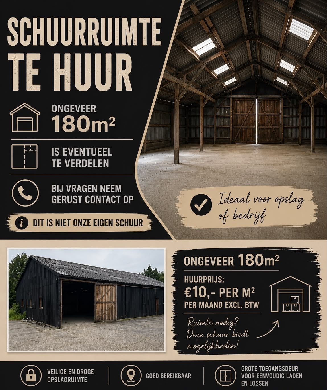 Schuurruimte te huur - ca. 180m² - Ideaal voor opslag/bedrij