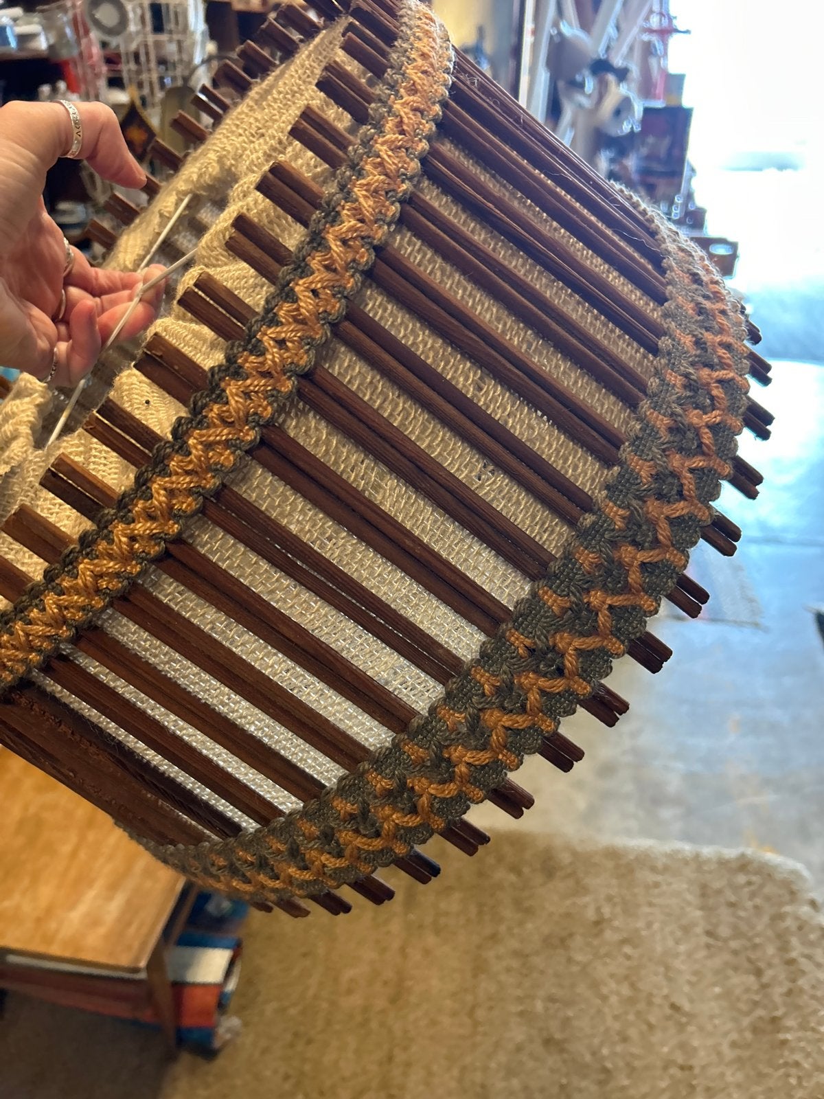 Jaren 70 Scandinavische Handgemaakte Jute Lampenkap, Antiek en Kunst, Ophalen of Verzenden
