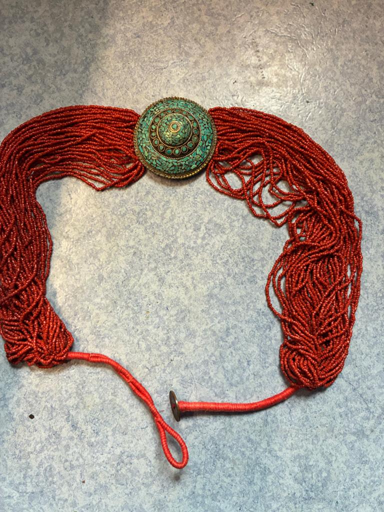Vintage antieke echte indiaanse bloedkoraal riem, Ophalen of Verzenden, Rechthoekig