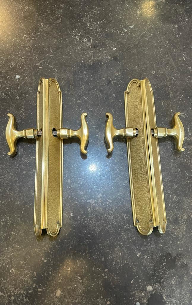 2xset Deurklink Antiek 100+JAAR OUD messing Deurkruk vintage, Ophalen of Verzenden