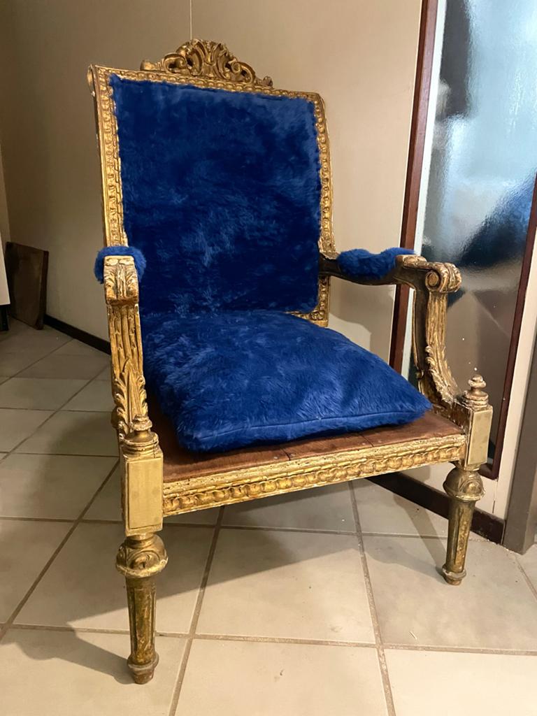 Louis XVI Marie-Antoinette stijl Troonstoel - Blauw & Goud, Ophalen of Verzenden